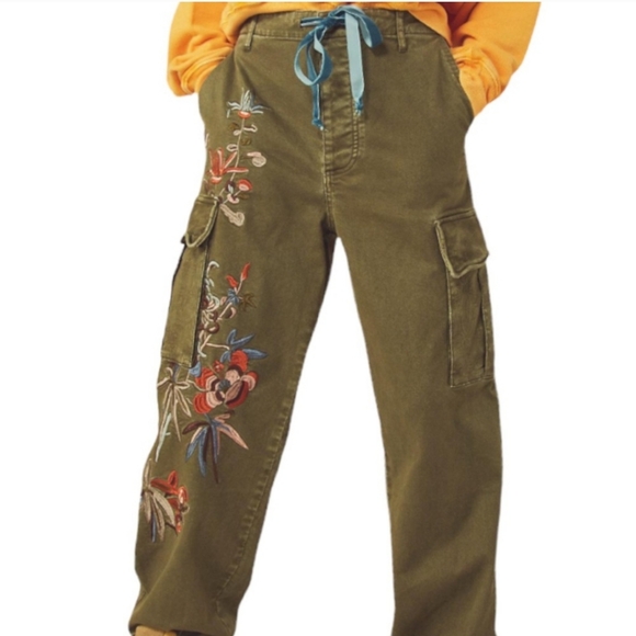 Free People Pants - FREE PEOPLE FALLON EMBROIDERED PANTS in Olive size XS